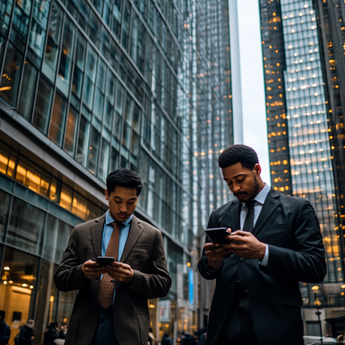 busy business owners catching up on emails on their mobile phones