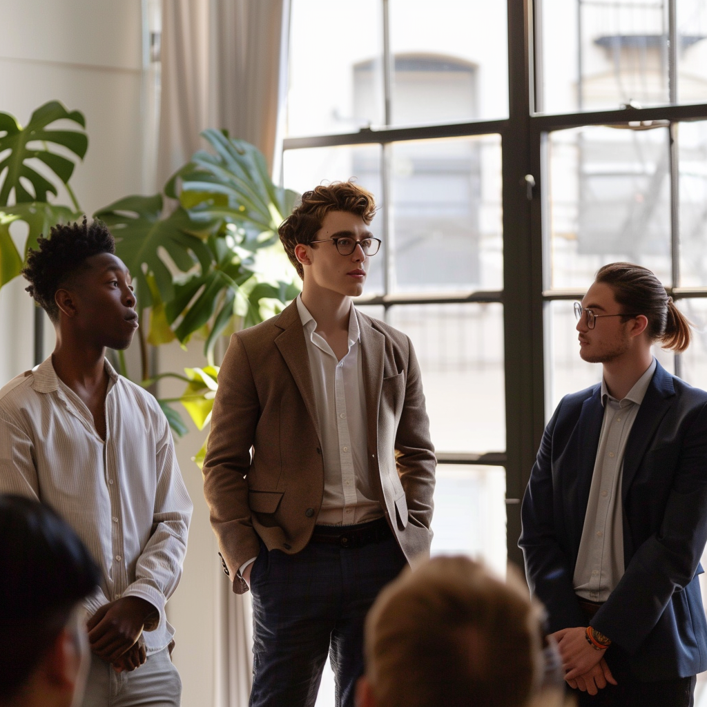 business men in suits discussing investment opportunity for startup venture