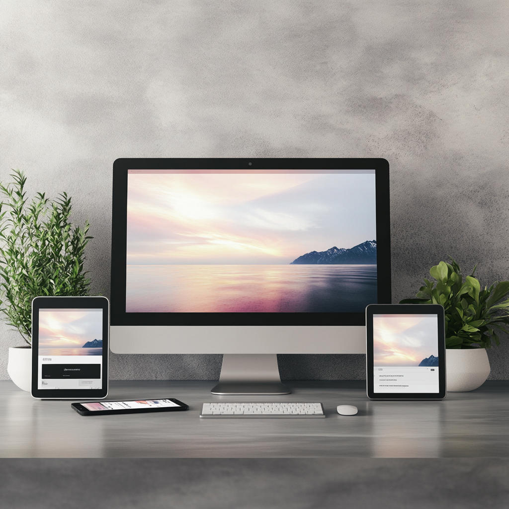 professional website designer showing web page design across multiple devices