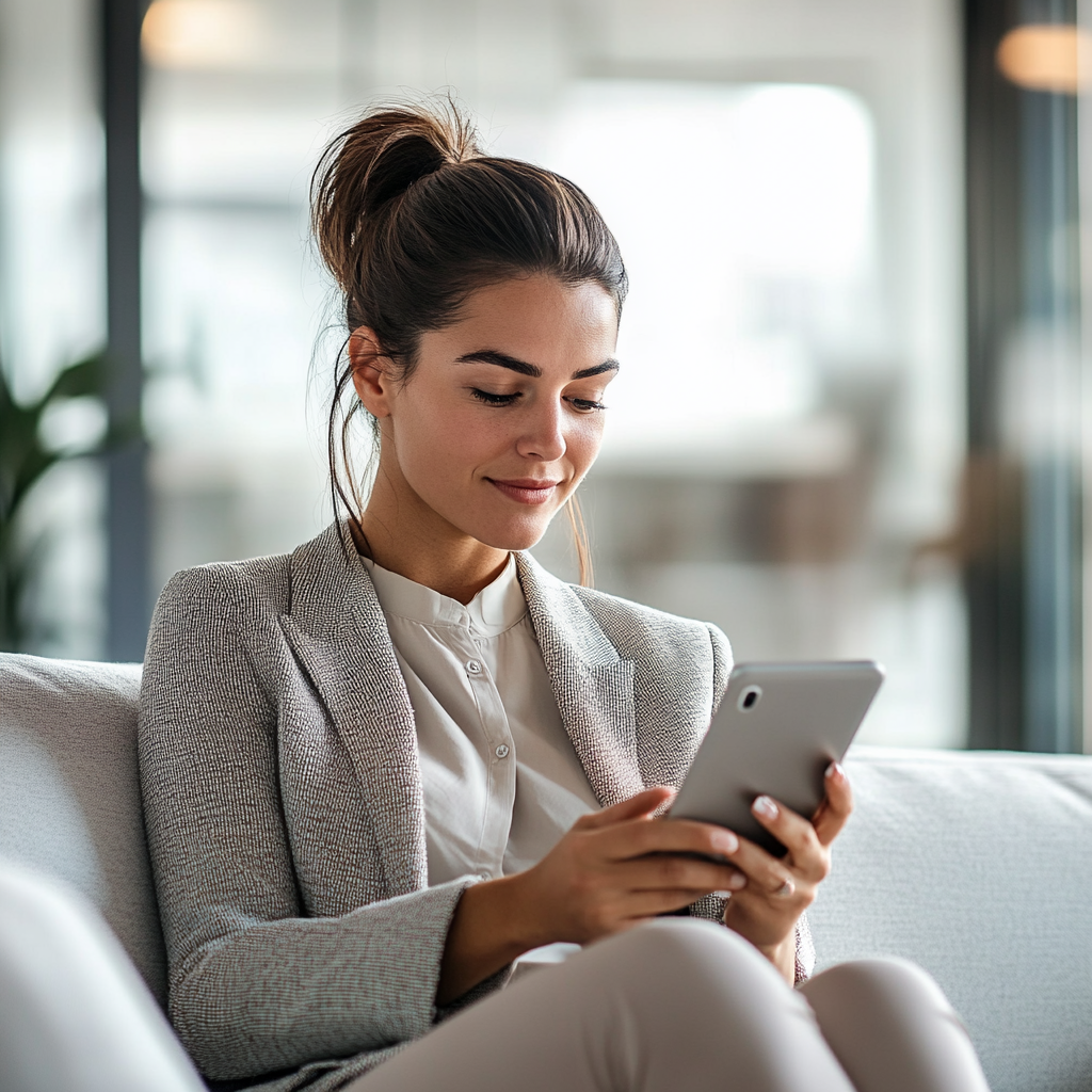 Corporate woman scrolling on social media network